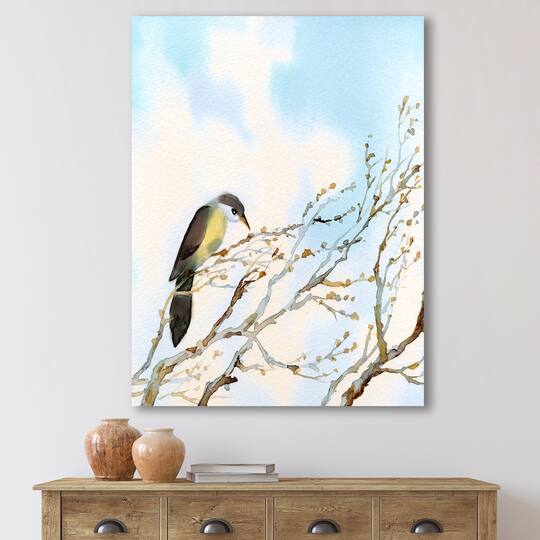 Designart - Bird On Old Bare Tree With Blue Cloudy Sky